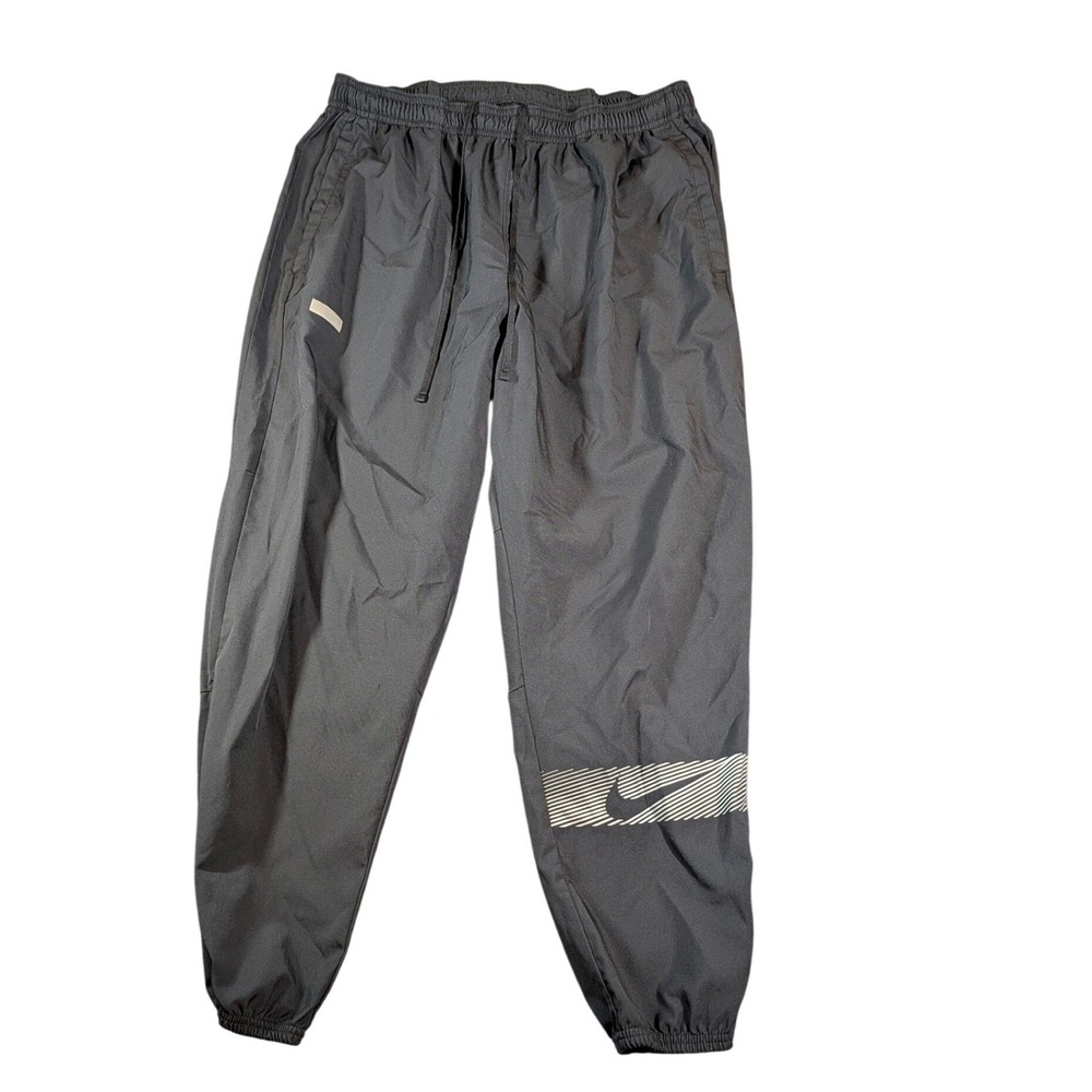 Nike Dri-FIT Mens XL Black Track Jogger Pants Ankle Zip Reflective Swoosh